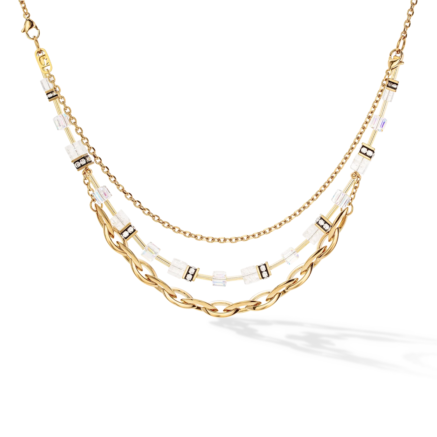 GeoCUBE®Layer necklace gold-white