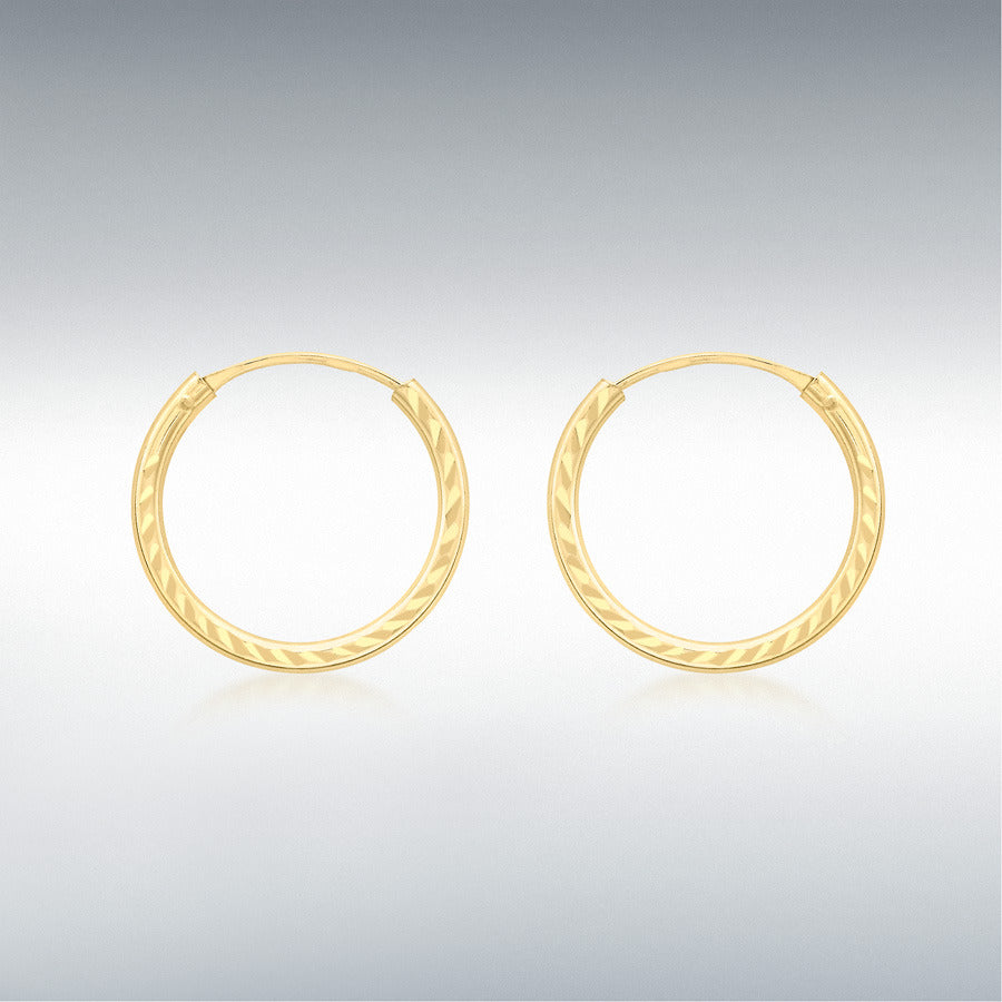 9ct Yellow Gold 13mm Diamond Cut Sleeper Hoop Earrings