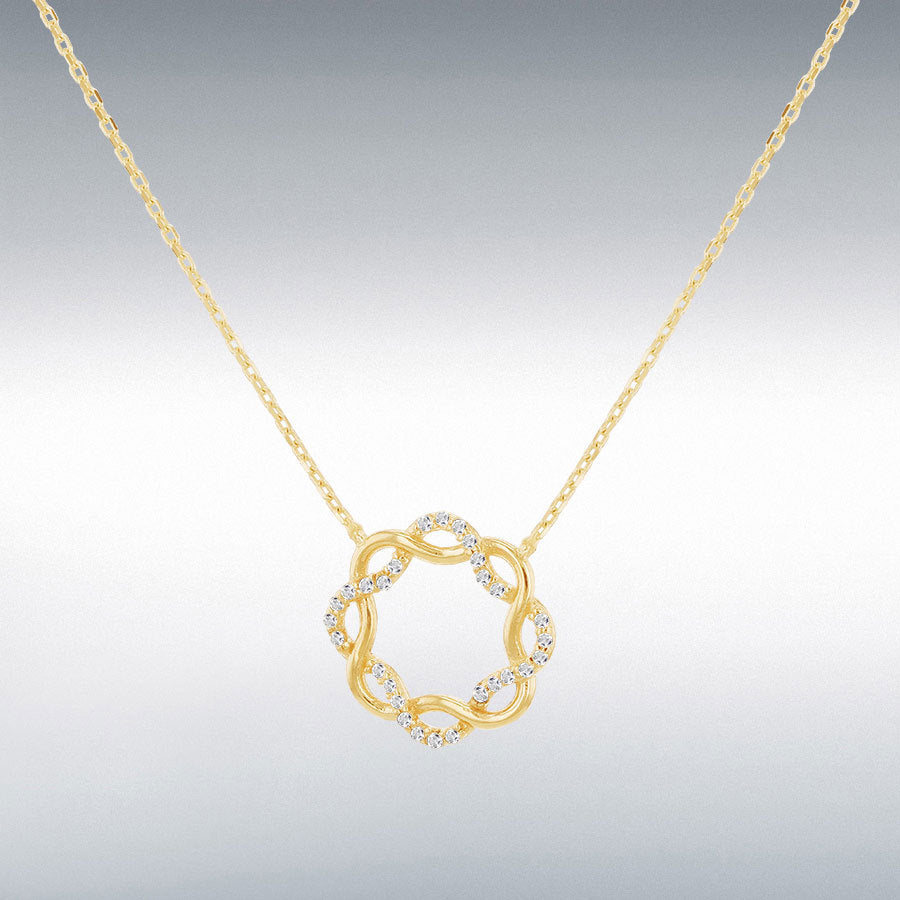 9ct Yellow Gold Twisted CZ circle Adjustable Necklace