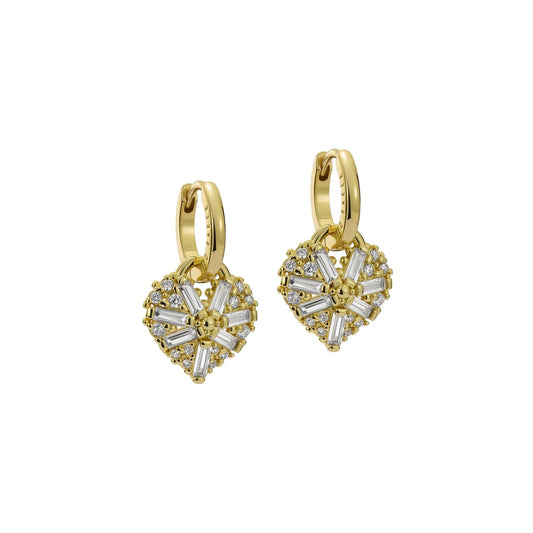 TED BAKER CHERISE: Crystal Cluster Heart Huggie Drop Earrings Gold Tone