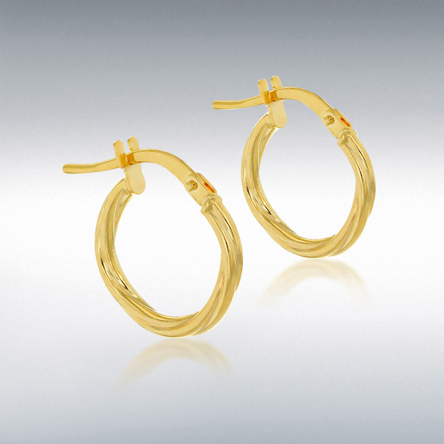 9CT YELLOW GOLD POLISHED TWISTED HOOP EARRINGS