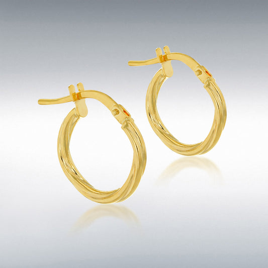 9CT YELLOW GOLD POLISHED TWISTED HOOP EARRINGS