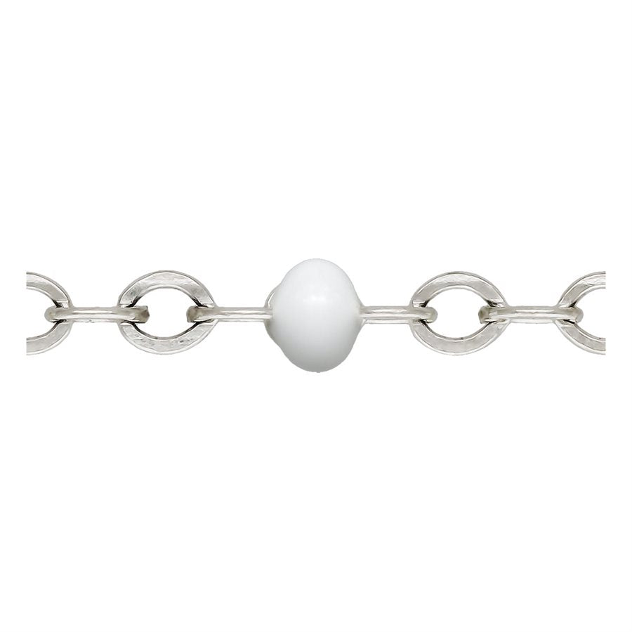 Sterling Silver Flat Cable Chain With White Epoxy Beads 27cm Anklet