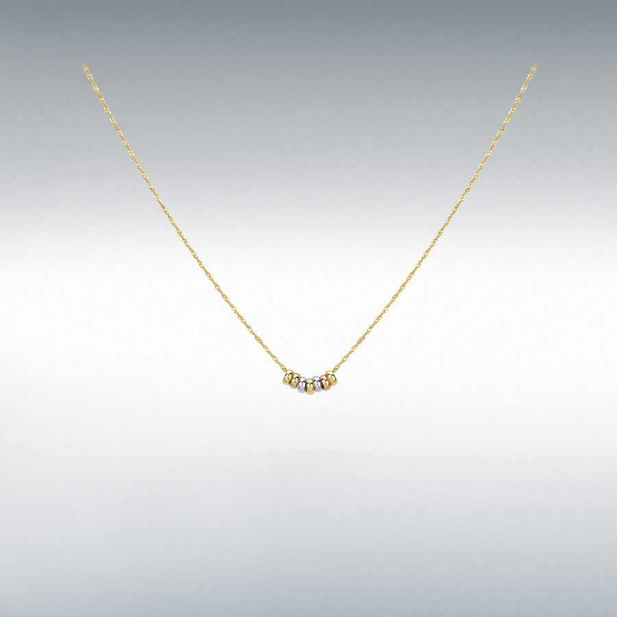 9ct 3-Colour Gold Mini '7-Lucky-Rings' Twist Curb Necklace
