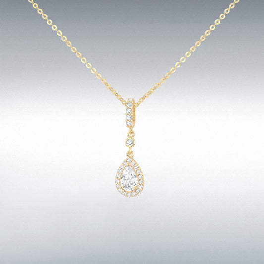 9ct Yellow Gold CZ Teardrop Halo Necklet