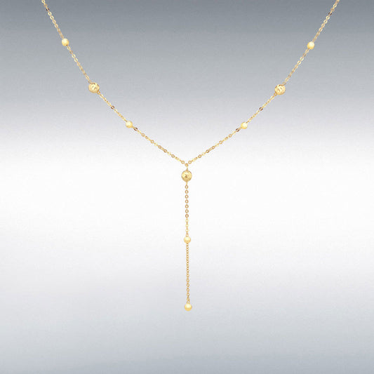 9ct Yellow Gold Diamond Cut Ball Y Necklet Adjustable