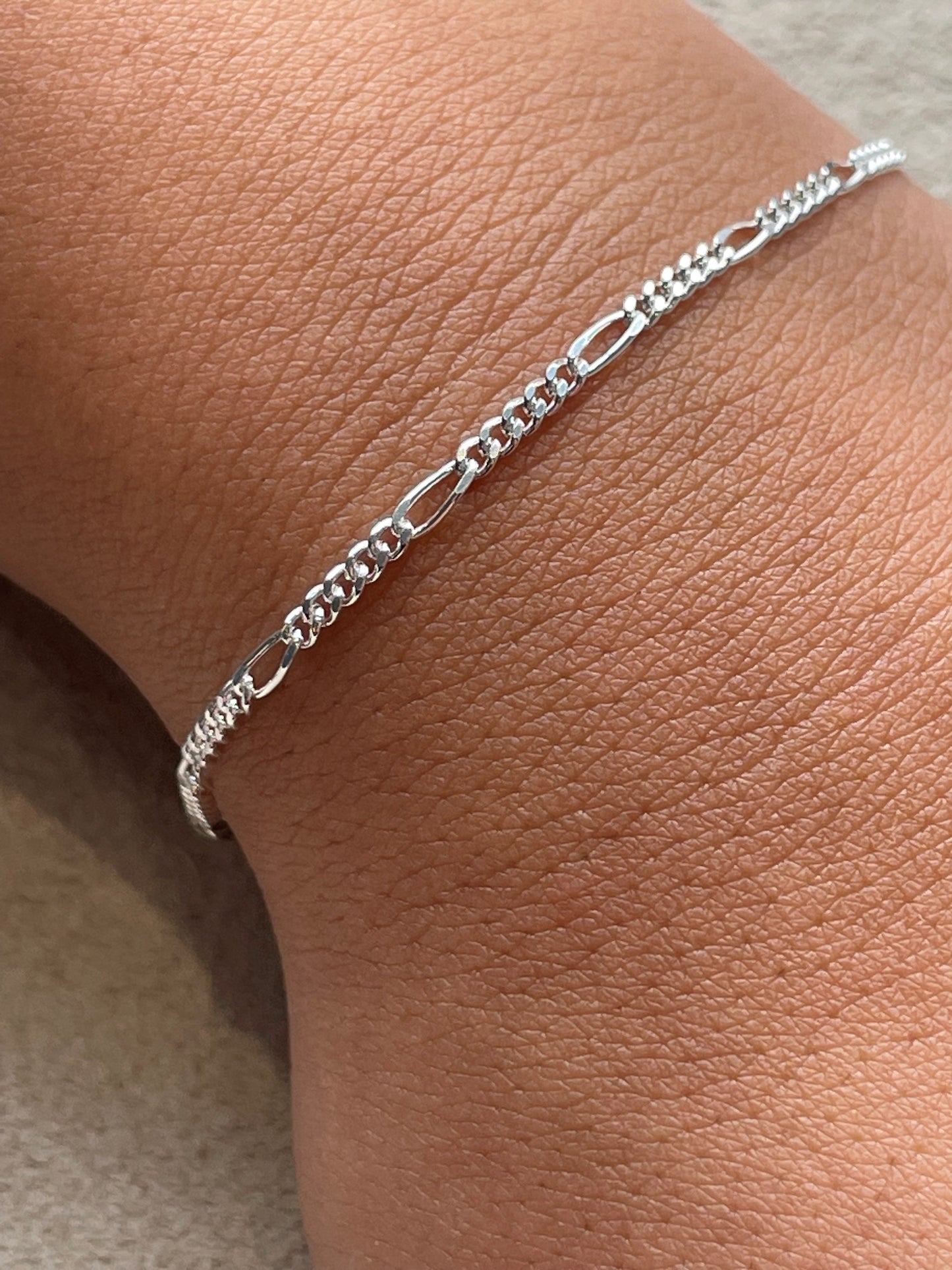 Diamond Cut Figaro Chain Sterling Silver Bracelet