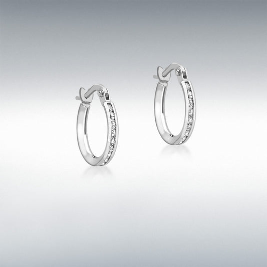 9ct White Gold CZ Hoop Earrings