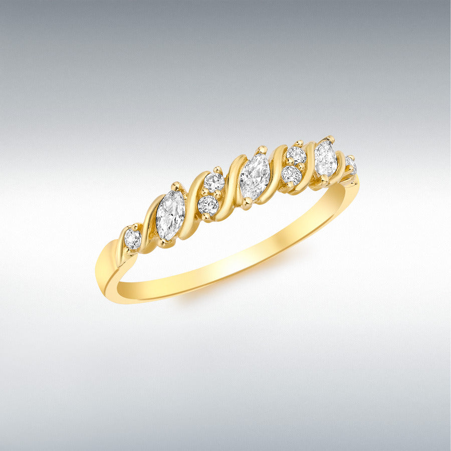 9ct Yellow Gold Marquise and Round CZ Swirl Ring