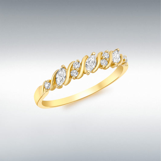 9ct Yellow Gold Marquise and Round CZ Swirl Ring