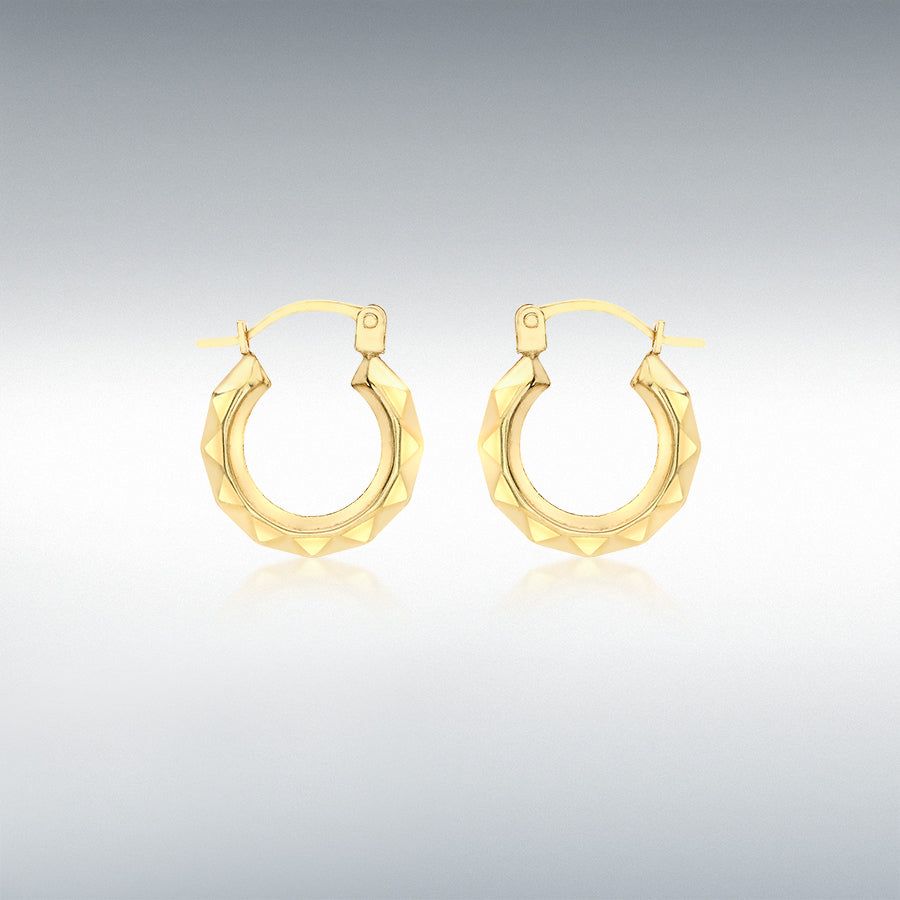 9ct Yellow Gold Patterned Hoop Creole Earrings