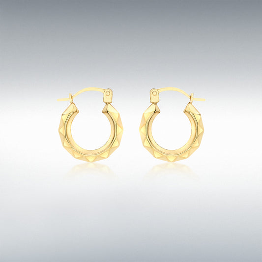 9ct Yellow Gold Patterned Hoop Creole Earrings