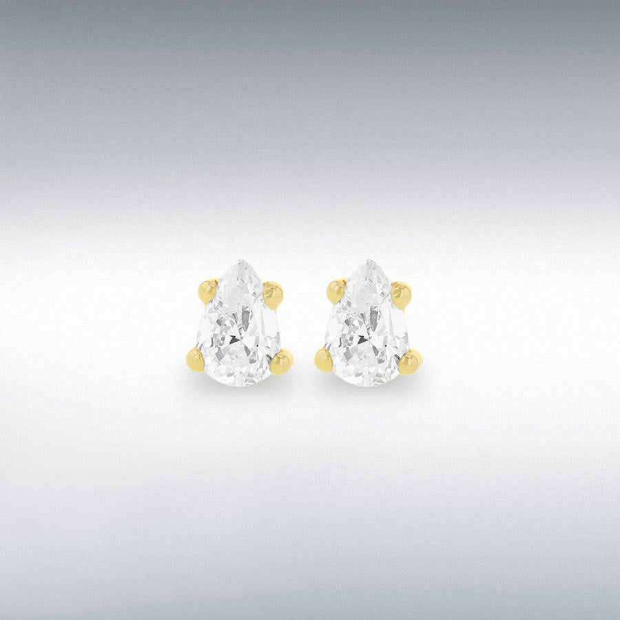 9ct Yellow Gold 5mm x 6mm Pear White CZ Stud Earrings