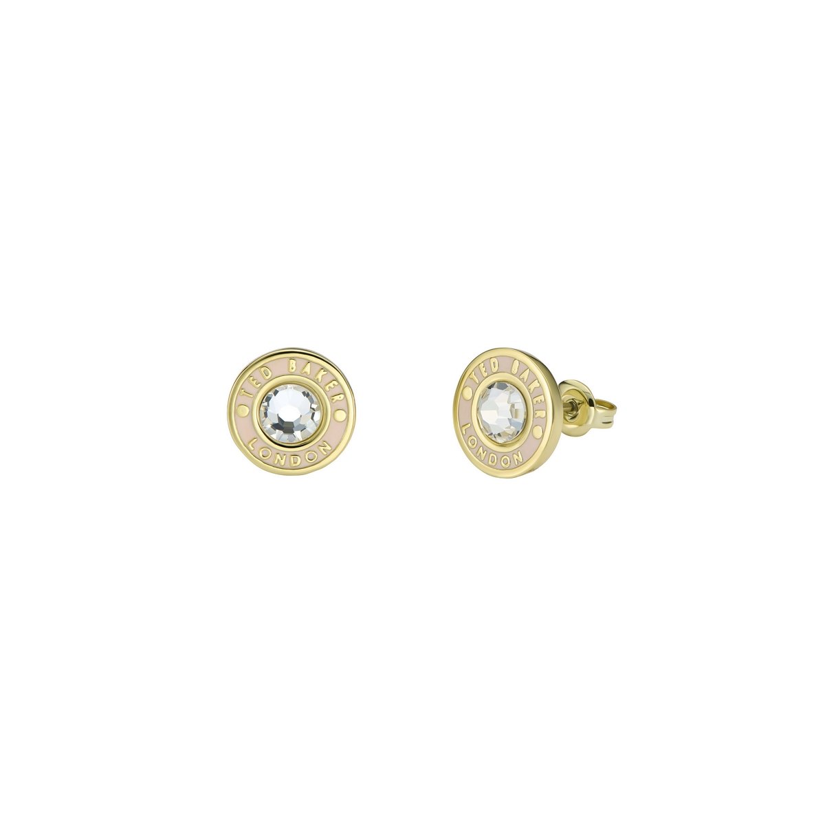 TED BAKER CHERELLE: Crystal Button Stud Earrings Gold Tone, Pink.