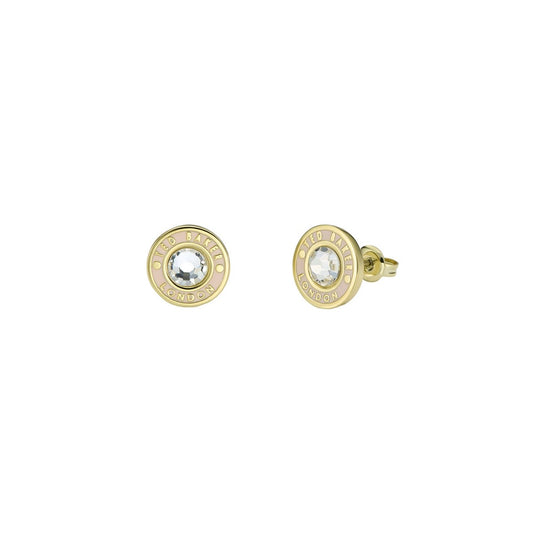 TED BAKER CHERELLE: Crystal Button Stud Earrings Gold Tone, Pink.