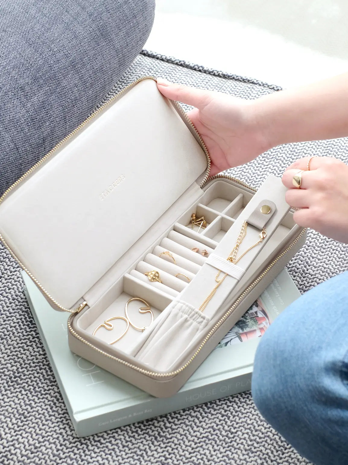 Stackers Taupe Sleek Necklace Zipped Jewellery Box