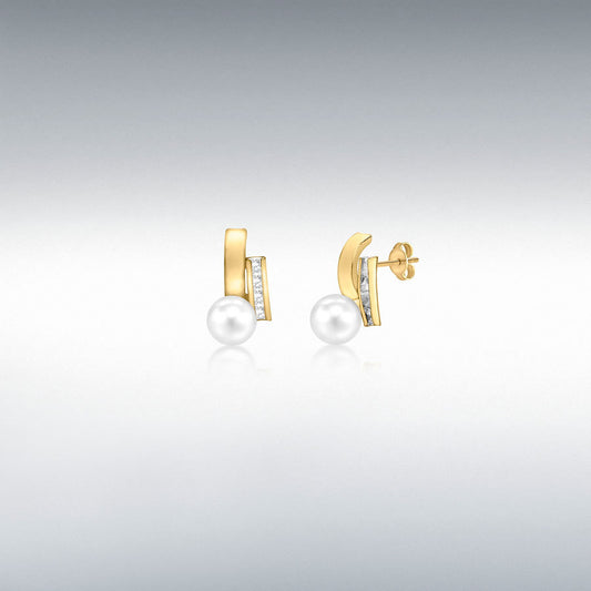 9ct Yellow Gold CZ and Freshwater Pearl  Stud Earrings