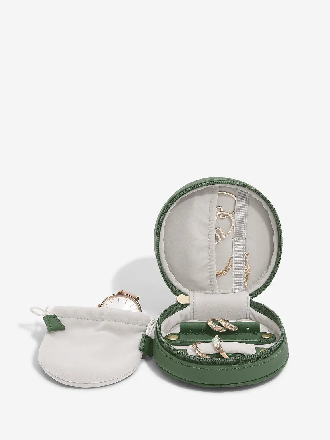 Fluted Round Travel Jewellery Box - Emerald