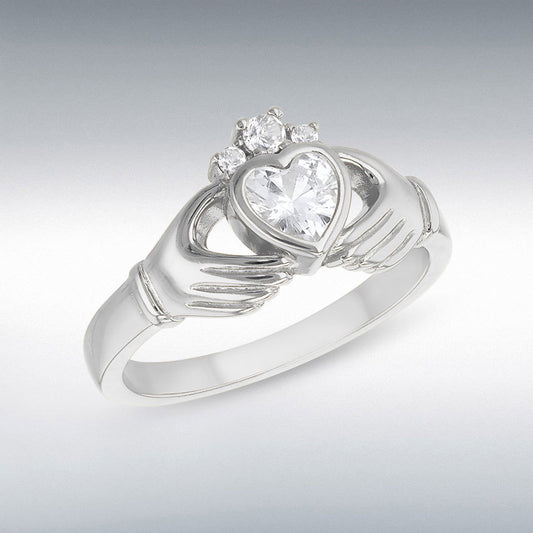 Silver Ladies Cz Claddagh Ring