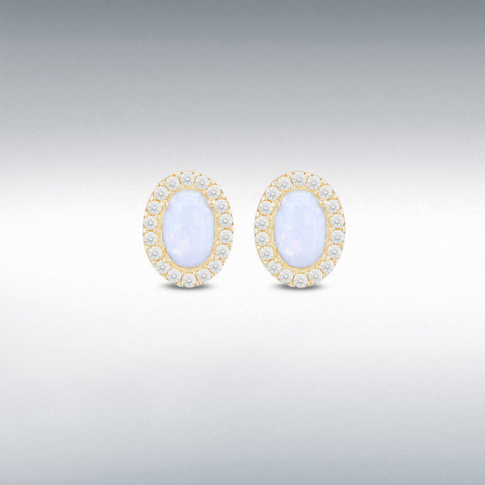 9ct Yellow Gold Synthetic Oval Opal and CZ Stud Earring