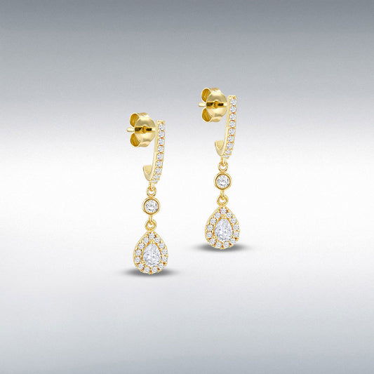 9ct Yellow Gold CZ Teardrop Halo Drop Earring
