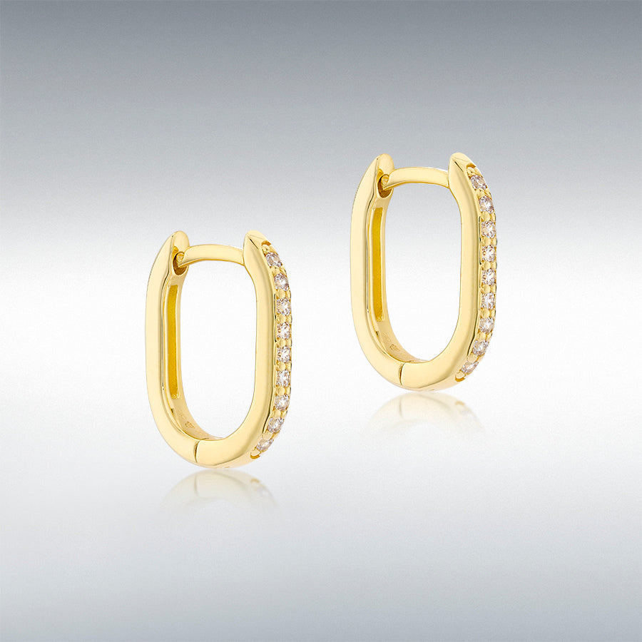 9ct Yellow Gold CZ  Rectangular Hoop Creole Earrings