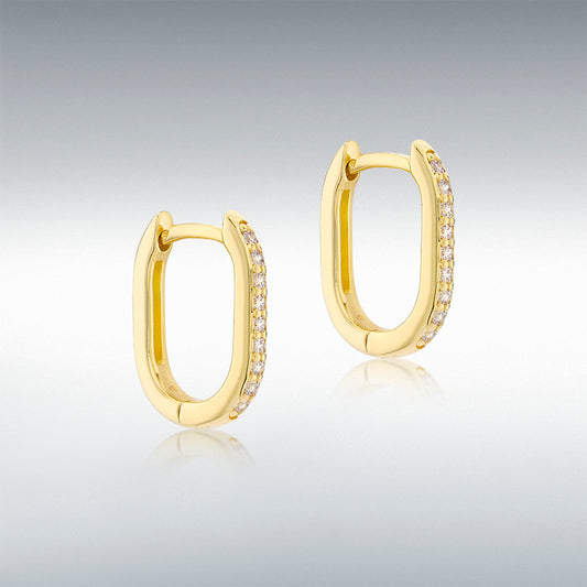 9ct Yellow Gold CZ  Rectangular Hoop Creole Earrings