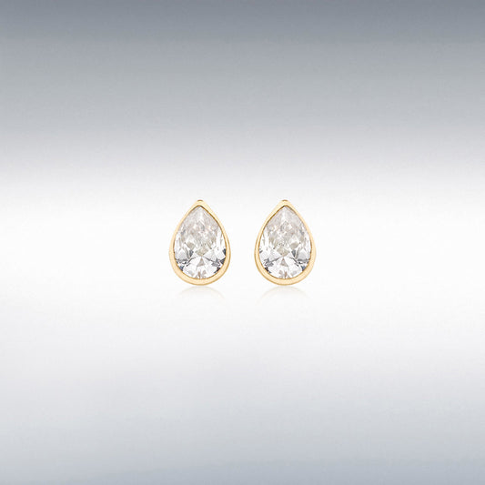 9ct Yellow Gold CZ Teardrop Stud Earrings