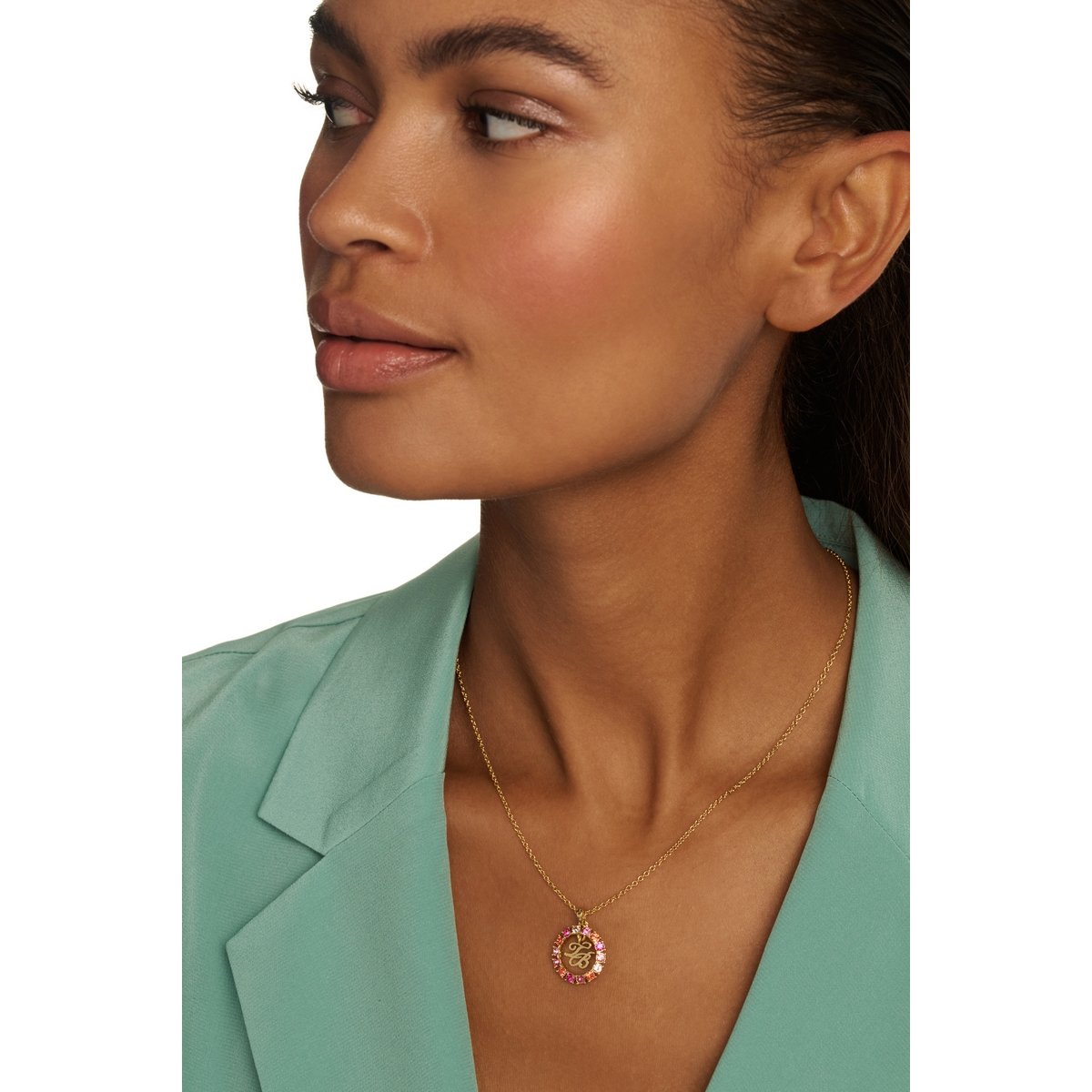 TED BAKER MOLLI: Monogram Crystal Pendant Necklace Gold Tone