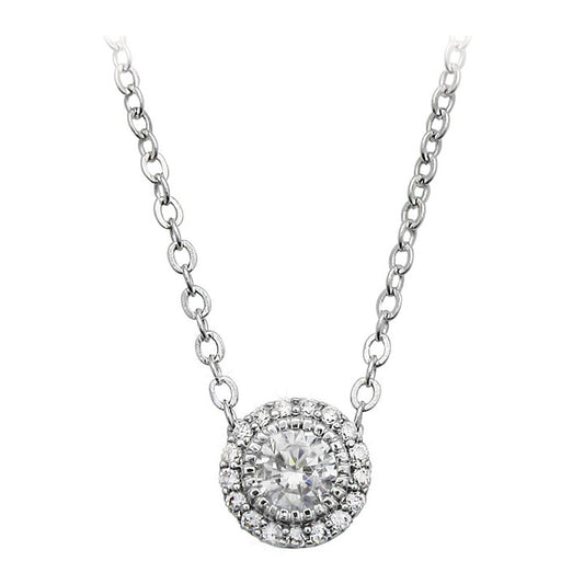 Silver Cz With Pave Surround Pendant Necklace