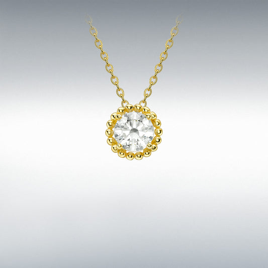 9ct Yellow Gold CZ 7mm Halo Adjustable Necklace