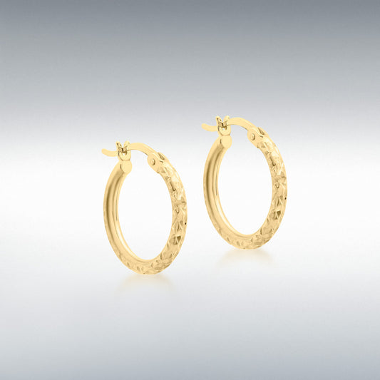 9ct Yellow Gold 15mm Diamond Cut Hoop Creole Earrings