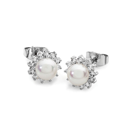 Silver Antique Daisy Pearl Studs
