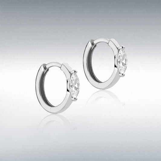 9ct White Gold Marquise CZ Polished Hoop Creole Earrings