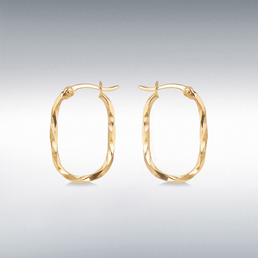 9CT Yellow Gold Twisted Oval Diamond Cut Hoop Earrings