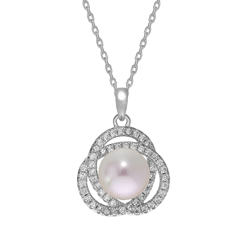 Silver 18" chain with a pearl and CZ surround
