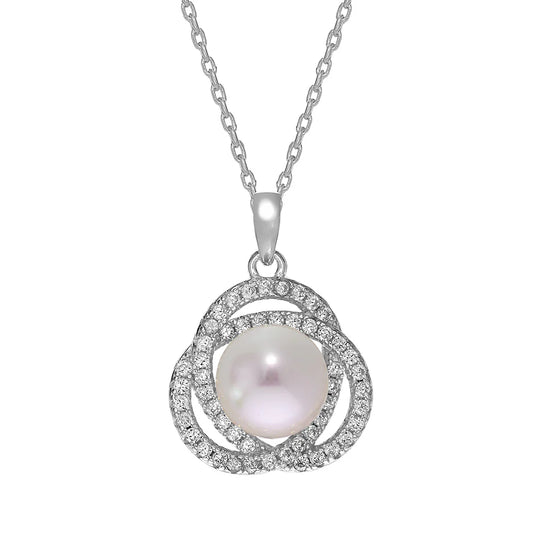 Silver 18" chain with a pearl and CZ surround