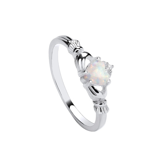 Sil Heart Syn Opal & CZ Claddagh ring