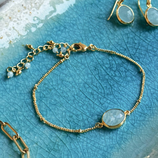 Aegean Gemstone Chain Bracelet 18ct Gold Plated, Aquamarine