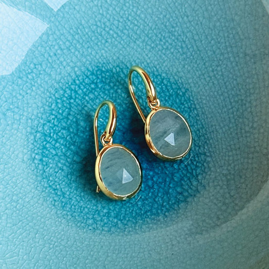 Aegean Gemstone Drop Earrings 18ct Gold Plated, Aquamarine