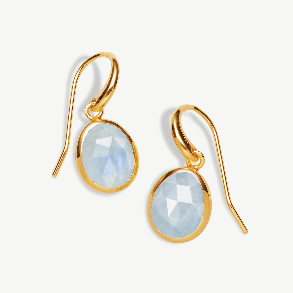 Aegean Gemstone Drop Earrings 18ct Gold Plated, Aquamarine