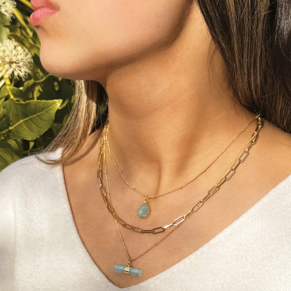 Aegean Gemstone Pendant Necklace 18ct Gold Plated, Aquamarine