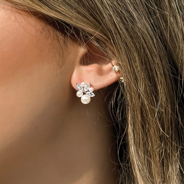 Amsterdam Silver Cluster Crystal Pearl Earrings
