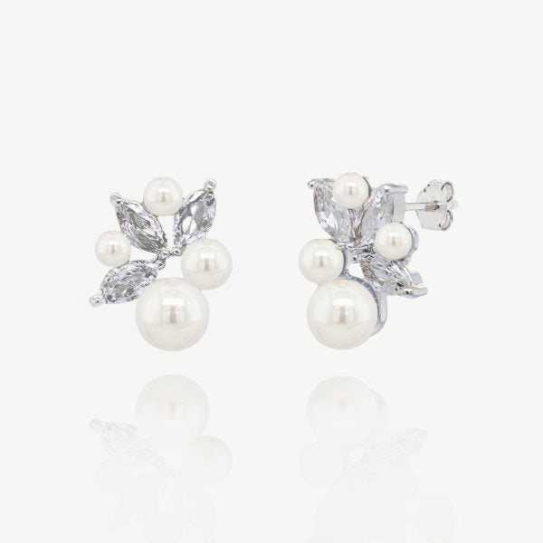 Amsterdam Silver Cluster Crystal Pearl Earrings
