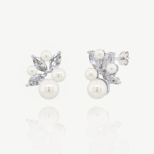 Amsterdam Silver Cluster Crystal Pearl Earrings