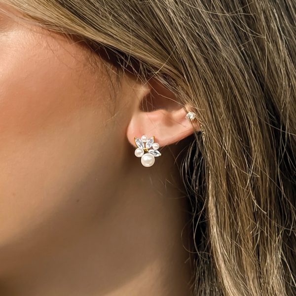 Amsterdam Gold Cluster Crystal Pearl Earrings