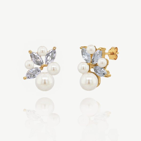 Amsterdam Gold Cluster Crystal Pearl Earrings