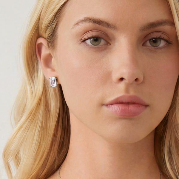 Ascot Rhodium Crystal Emerald Cut Earrings