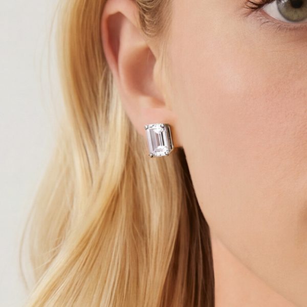Ascot Rhodium Crystal Emerald Cut Earrings