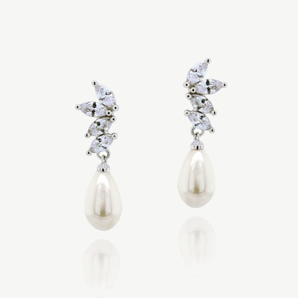 Ashbourne Rhodium Crystal Pearl Drop Earrings